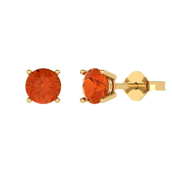 0.2 ct Push-Back Stud Earrings for Women | 3.0mm Round Cut Simulated Red Diamond | 18K Yellow Gold
