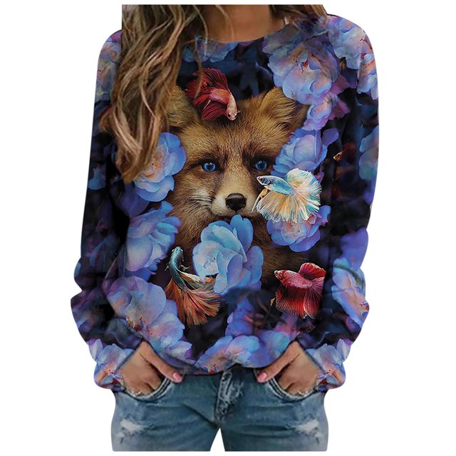 Sudadera de manga larga con estampado de cuello redondo para mujer Blusa informal Tops Pompotops gfhjh3252