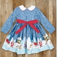 thumbnail image 6 of WUXIAN Toddler Baby Kids Girls Peter Pan Collar Christmas Santa Print Bow Princess Dresses Sundress Children Leisure Dailywear, 6 of 7