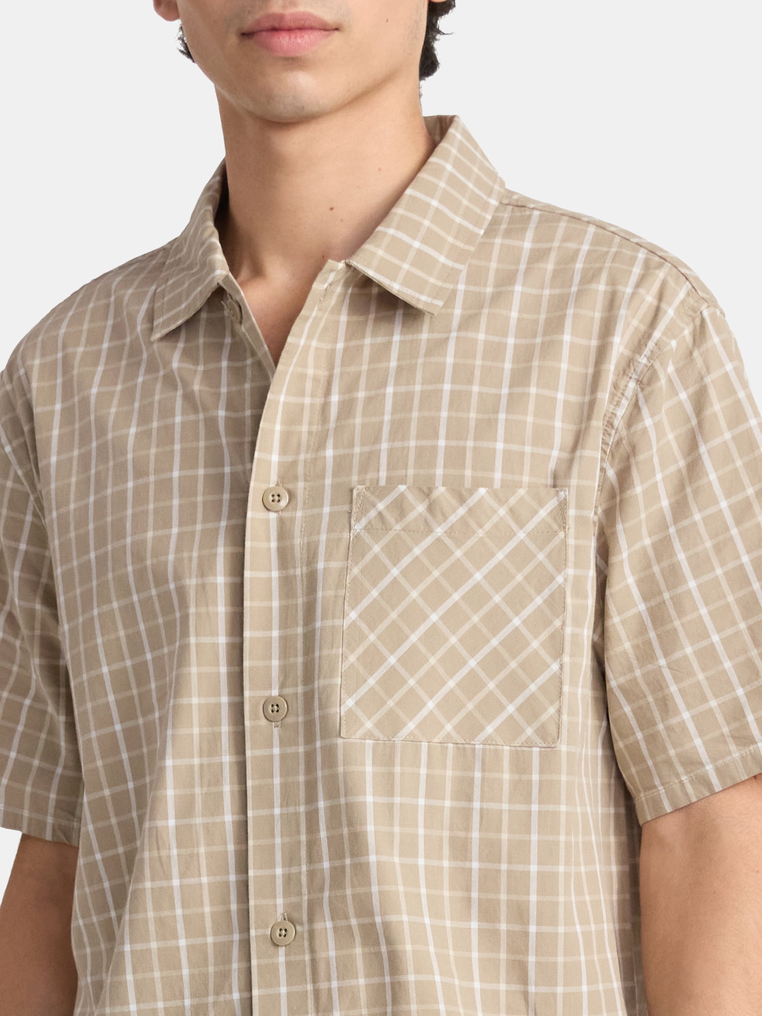 No Boundaries Boxy Button Down Shirt with Short Sleeves, Men's and Big Men's
