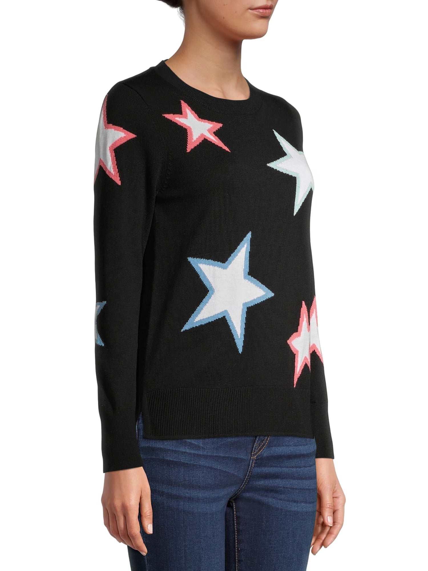 Time and Tru Women's All Over Stars Sweater, Size: Small, Black