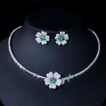 thumbnail image 2 of Silver Plated CZ Green Flower Choker Women Party Necklace Earrings Jewelry Set, 2 of 9