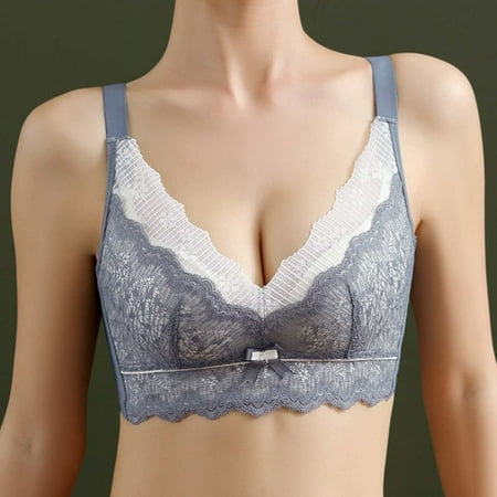 

HWRETIE Women Bras Clearance Plus Size Ladies Comfortable Breathable No Steel Ring Sexy Lace Gathering Adjustment Lift Bra Woman Underwear Rollbacks Blue S