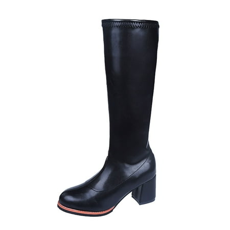 

ZHAGHMIN Women S Slip On Loafer Fashion Autumn Women Knee Boots Thick Heel Middle Heel Round Toe Comfortable Back Zipper Simple Style Shoe For High Heels Women High Heels Shoes For Women Closed Toe