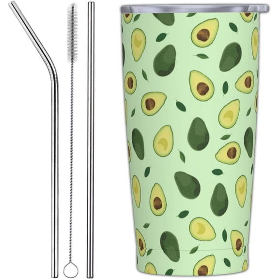Avocado Tumbler with Lid and Straw, 20 Oz Stainless Cup Steel Insulated Water Bottle Travel Coffee Mug