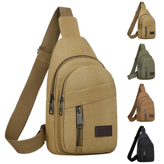 Stylago Canvas Crossbody Sling Bags for Men Casual Mini Backpack Students Lightweight Hiking Sports Zipper Chest Bag Fanny Pack Brown