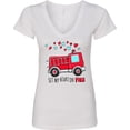 thumbnail image 3 of Inktastic Set My Heart on Fire Valentine Fire Truck with Hearts Women's V-Neck T-Shirt, 3 of 5