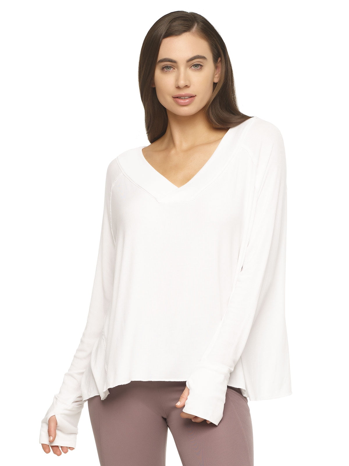 Felina | Women's Long Sleeve V-Neck Top (White, Large) - Walmart.com