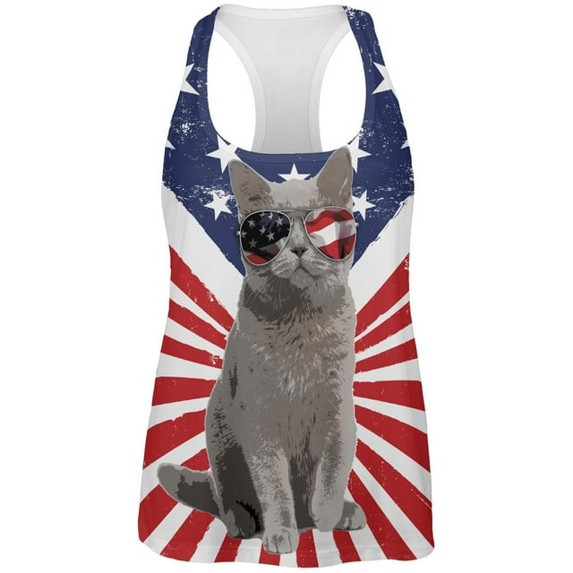4th Of July Meowica America Patriot Cat All Over Womens Work Out Tank Top