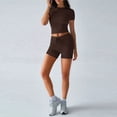 thumbnail image 4 of IWRICH Women's Athletic Sets Short Sleeve Crew Neck T Shirts Drawstring Shorts 2 Piece Slim Fit Workout Yoga Outfits Brown M, 4 of 5