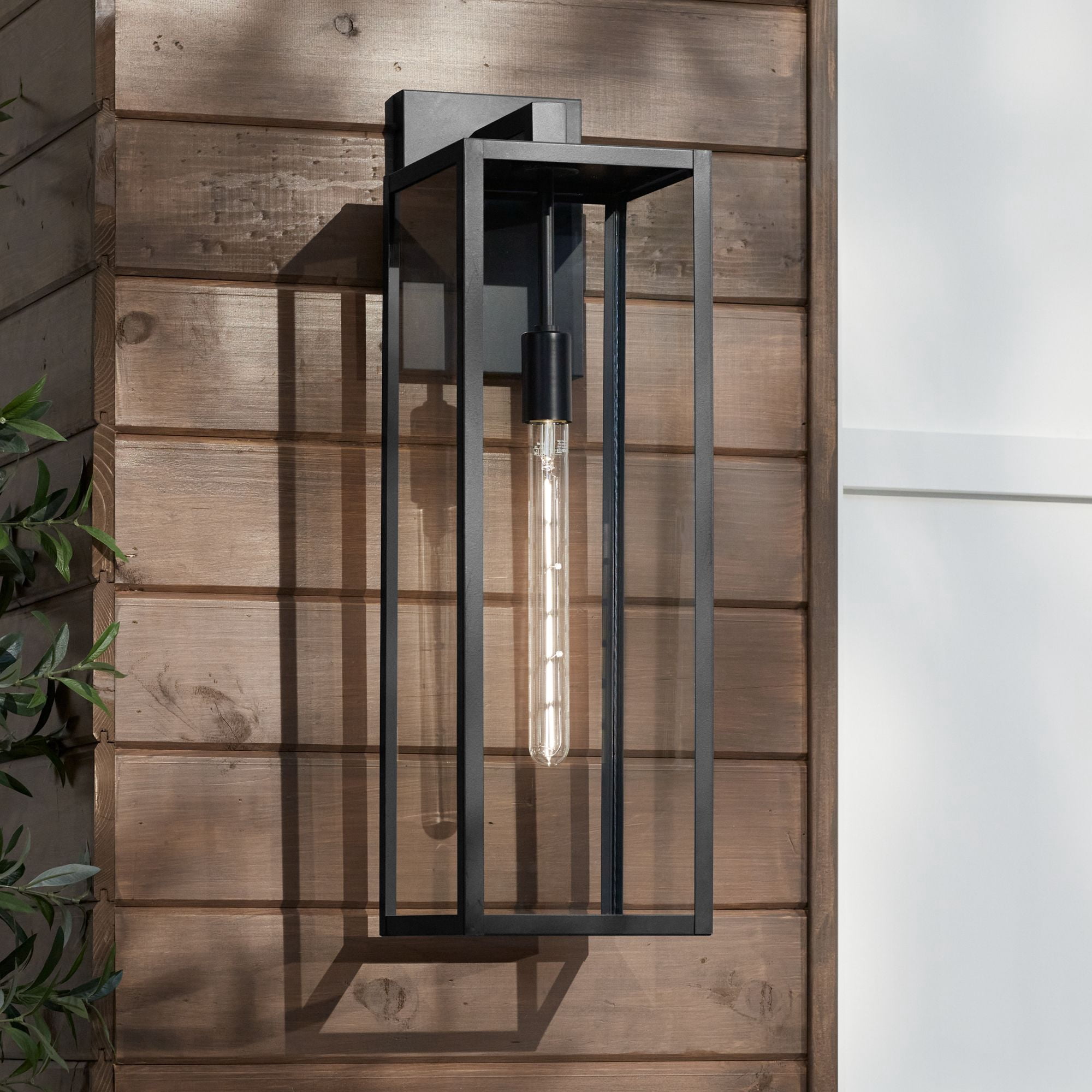 John Timberland Modern Industrial Outdoor Wall Light Fixture Mystic Black 27" Clear Glass Panels for Exterior Barn Deck House Porch Yard Patio Garage