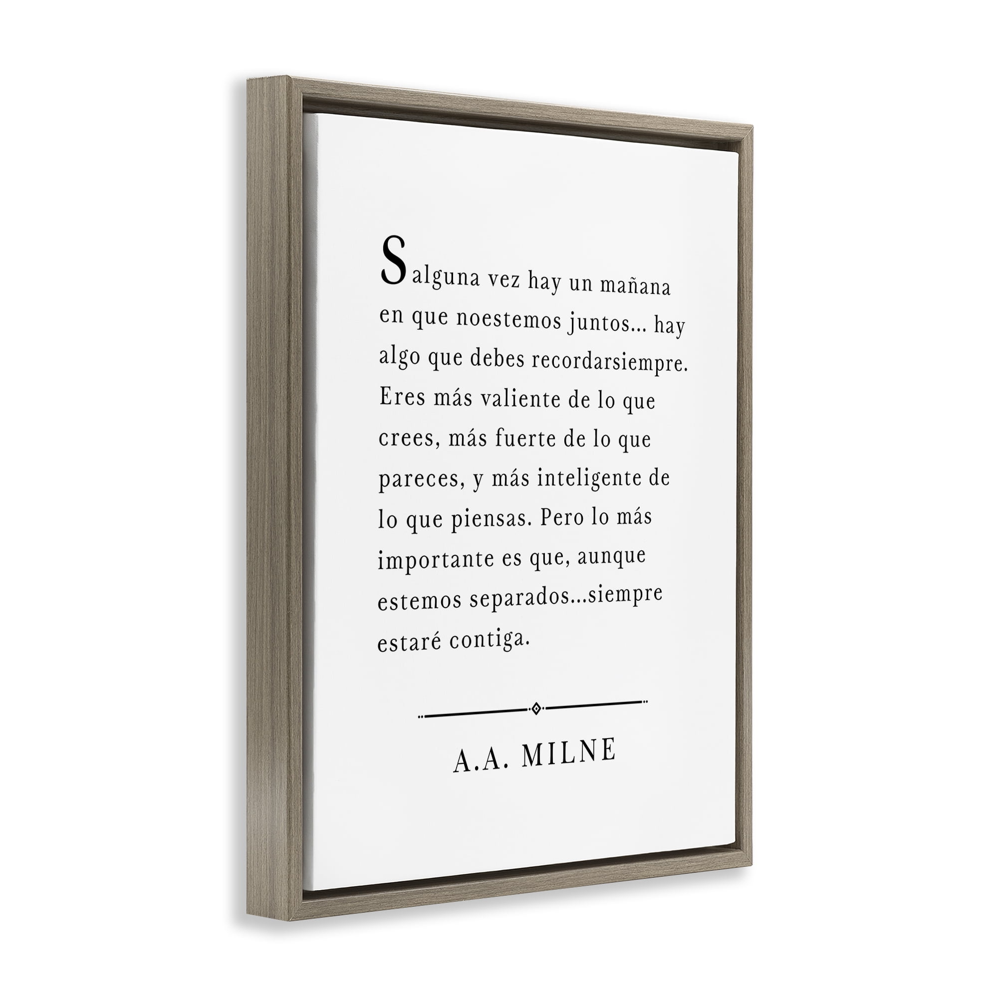 Stupell Industries Siempre Contigo - A.A. Milne Inspirational Quotes & Sayings Painting Brown Floater Framed Art Print Wall Art, 17 x 21