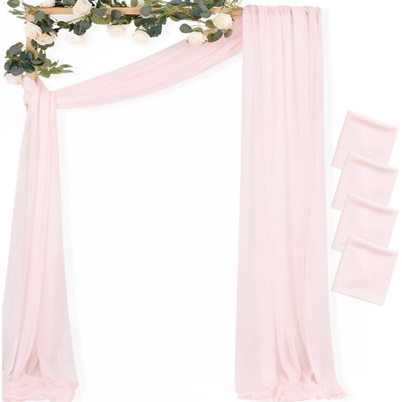 Blush Pink Wedding Arch Draping Fabric 4 Panels 29" x 20 Ft Sheer Gauze Backdrop Curtains 6.6 Yards Outdoor Party Ceiling Decoration