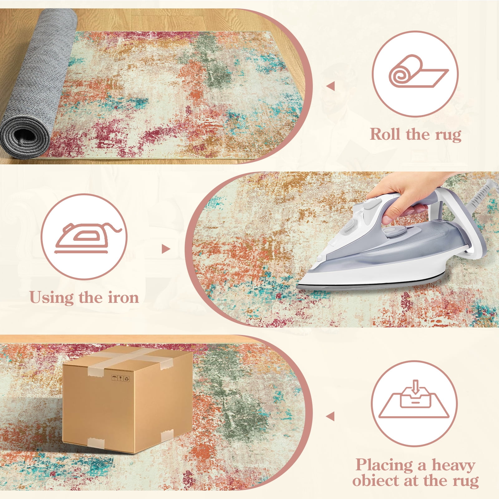 RUG ROBOT 3'x5' Area Rugs for Entryway, Non-Slip Washable Throw Rug, Indoor Soft Modern Abstract Distressed Small Balcony Terrace Rug Door Mat for Bedroom, Kitchen Room, Colorful