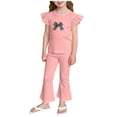 thumbnail image 5 of BLTIBY Toddler Girls 2 Piece Outfits Cute Fashion Ruffle Sleeve Tank Top and Flare Pants Sets Pink 2 4-5 Years, 5 of 5