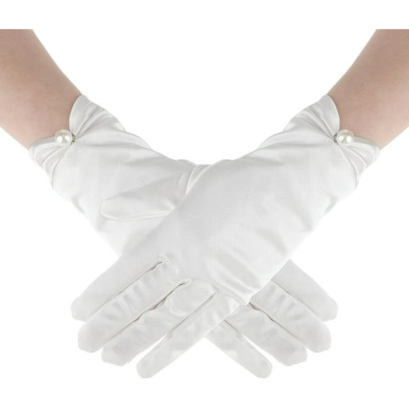 White Gloves for Women, Floral Lace Gloves for Bridal Elegant Short 1920s for Wedding Opera Dinner Party