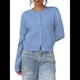 thumbnail image 3 of Suéter Tipo Cárdigan Corto de Larga con Botones y Cuello Redondo para Mujer, Ropa de Punto . Azul M, 3 of 9