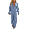 thumbnail image 2 of IUYRTFE Women's V-Neck Long Sleeve Top and Wide Leg Pants Set Casual Two Piece Loungewear Outfit with Relaxed Fit, 2 of 7