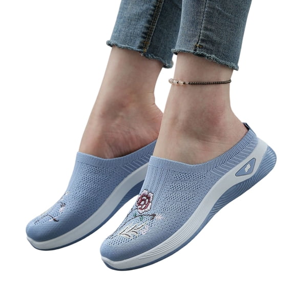 YOUYEDIAN Womens Orthopedic Shoes Arch Support Tennis Shoes Lightweight Non Slip Slip on Walking Shoes Mesh Stretch Comfort 2026 New Foam Shoes (Light Blue)