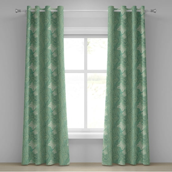 Ambesonne Green Grommet Curtain, Lace Style Butterflies, 50" x 108", Pale Green Turquoise