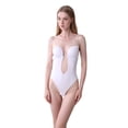 thumbnail image 1 of Body con cuello en V profundo para mujer, body sin tirantes con espalda descubierta, tanga en forma de U, mono sin costuras, mono completo (S) Rojo Verde, 1 of 5