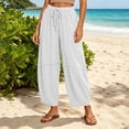 thumbnail image 6 of Ayolanni Flowy Pants for Women Solid Elastic Waist Casual Jogger Pants Boho Drawstring Straight Loose White Trousers with Pockets L, 6 of 8