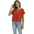 thumbnail image 6 of Uvplove Summer Blouses for Women Elegant Casual V Neck Chiffon Blouses Tops Shirts,Flower Navy Red,S, 6 of 7