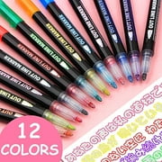 QingY-12 Colors Dual Line Contour Pens Glitter Metallic Markers Drawing Pens for Birthday Greeting Cards Gift Cards Art Crafts