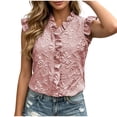 thumbnail image 2 of TGSLY Women's Floral Embroidered Tank Tops Dressy Casual V Neck Ruffle Trim Sleeveless Shirts Loose Fit Boho Solid Color Vest S, 2 of 6