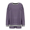 thumbnail image 5 of XFLWAM Women's Oversized Lounge Sets 2 Piece Outfits Long Sleeve Shorts Set Striped Matching Casual Set Long Sleeve Lounge Sets, 5 of 6