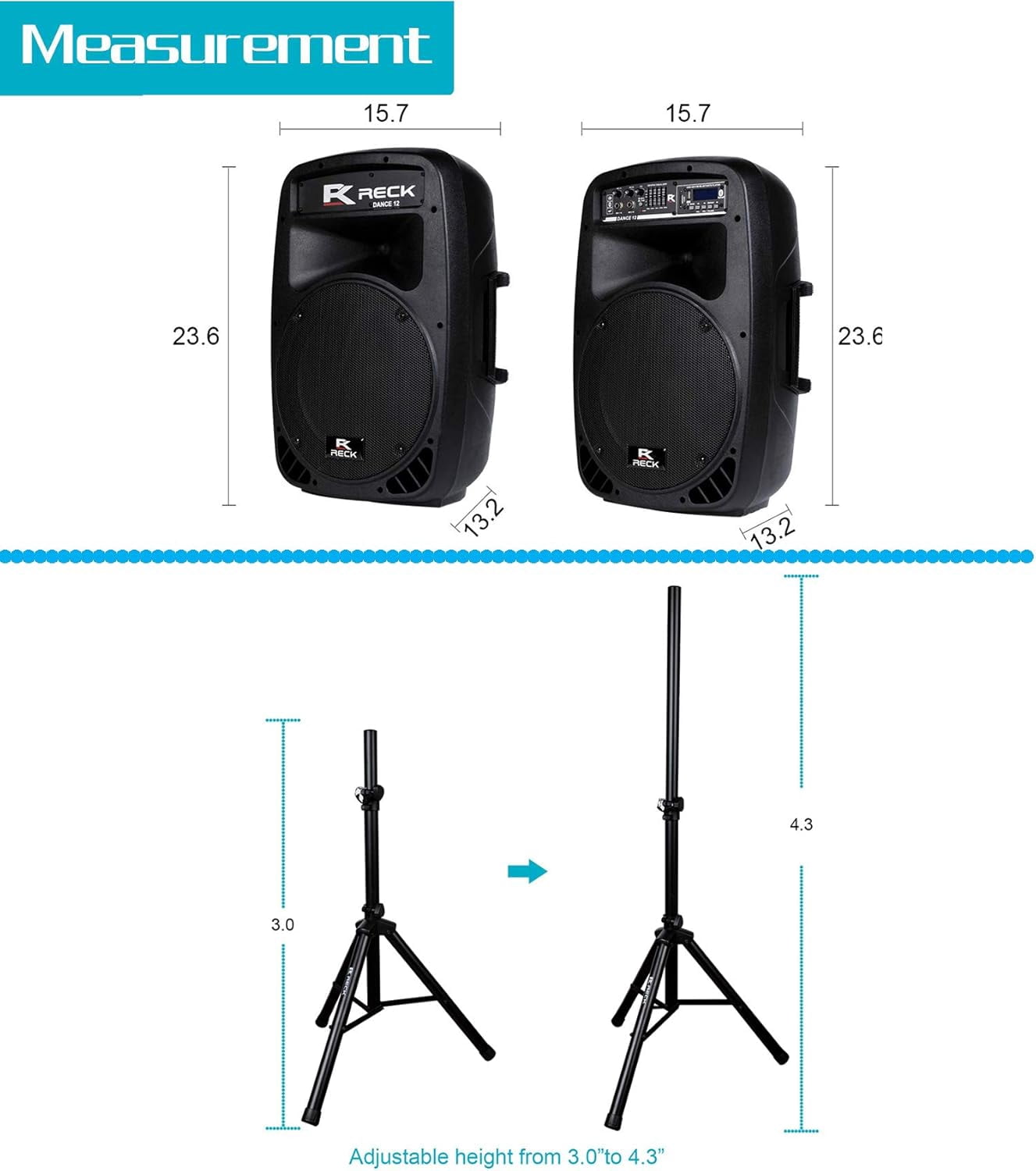 PRORECK Portable 12-Inch 1000 Watts DANCE 12 Powered PA Speaker System Combo Set for Party DJ Wedding Meeting