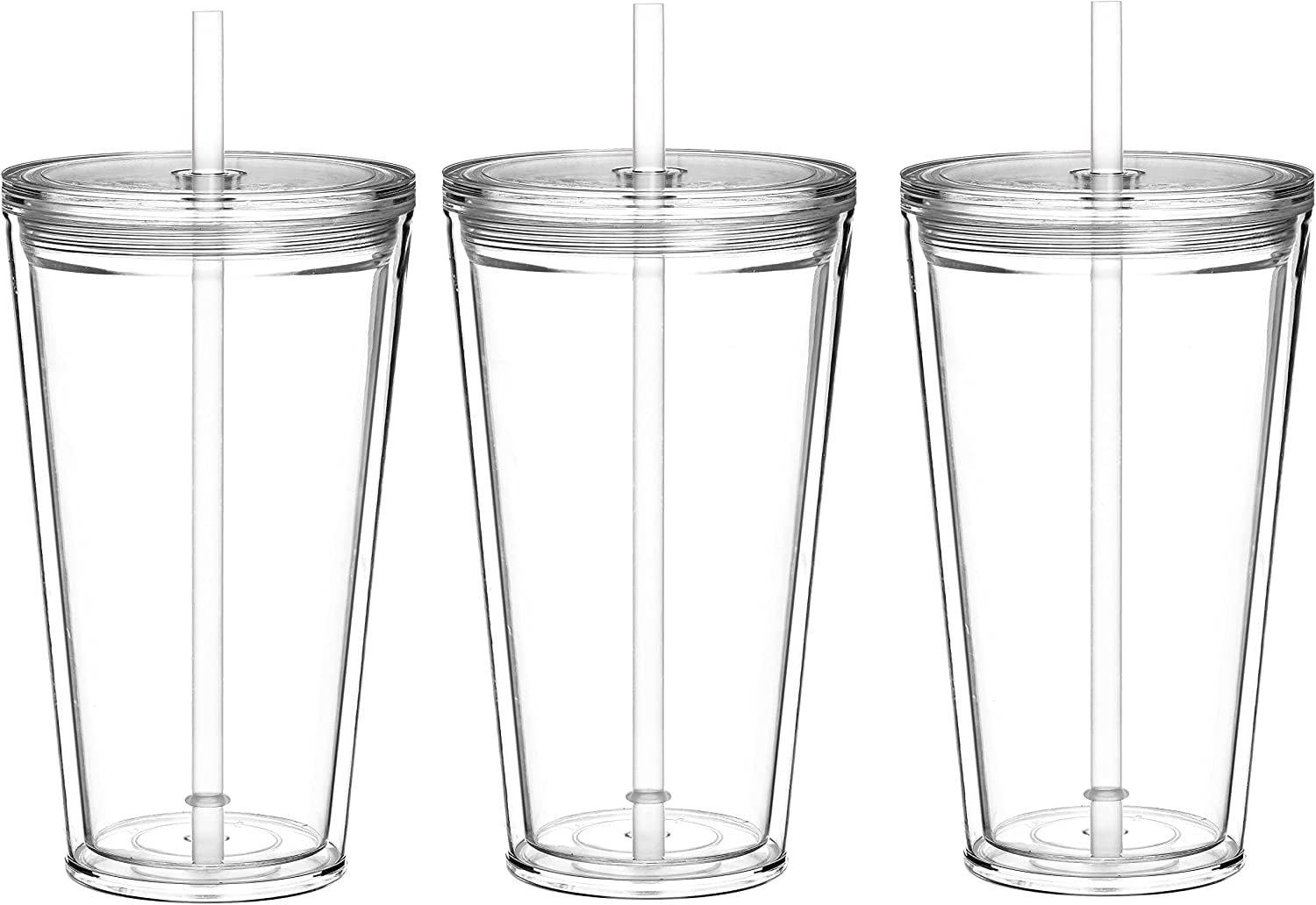 Insulated Tumblers Double Wall Clear Plastic Tumblers 3 Pack 16oz