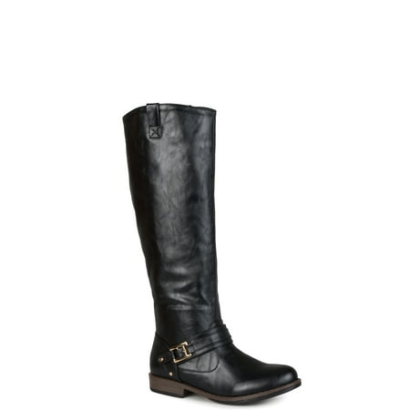 Brinley Co. Women's Wide Calf Round Toe Buckle Detail (Best Designer Boots For Women)