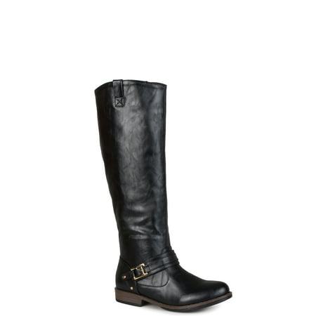 - Brinley Co. Women's Wide Calf Round Toe Buckle Detail Boots