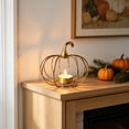 thumbnail image 4 of Iron Art Halloween Pumpkin Candle Holders, Rustic Metal Jack-o-Lantern Tea Light Stands, Harvest Season Tabletop Decor for Romantic Dining, Thanksgiving Centerpiece and Autumn Mantel Display, Gold, 4 of 6