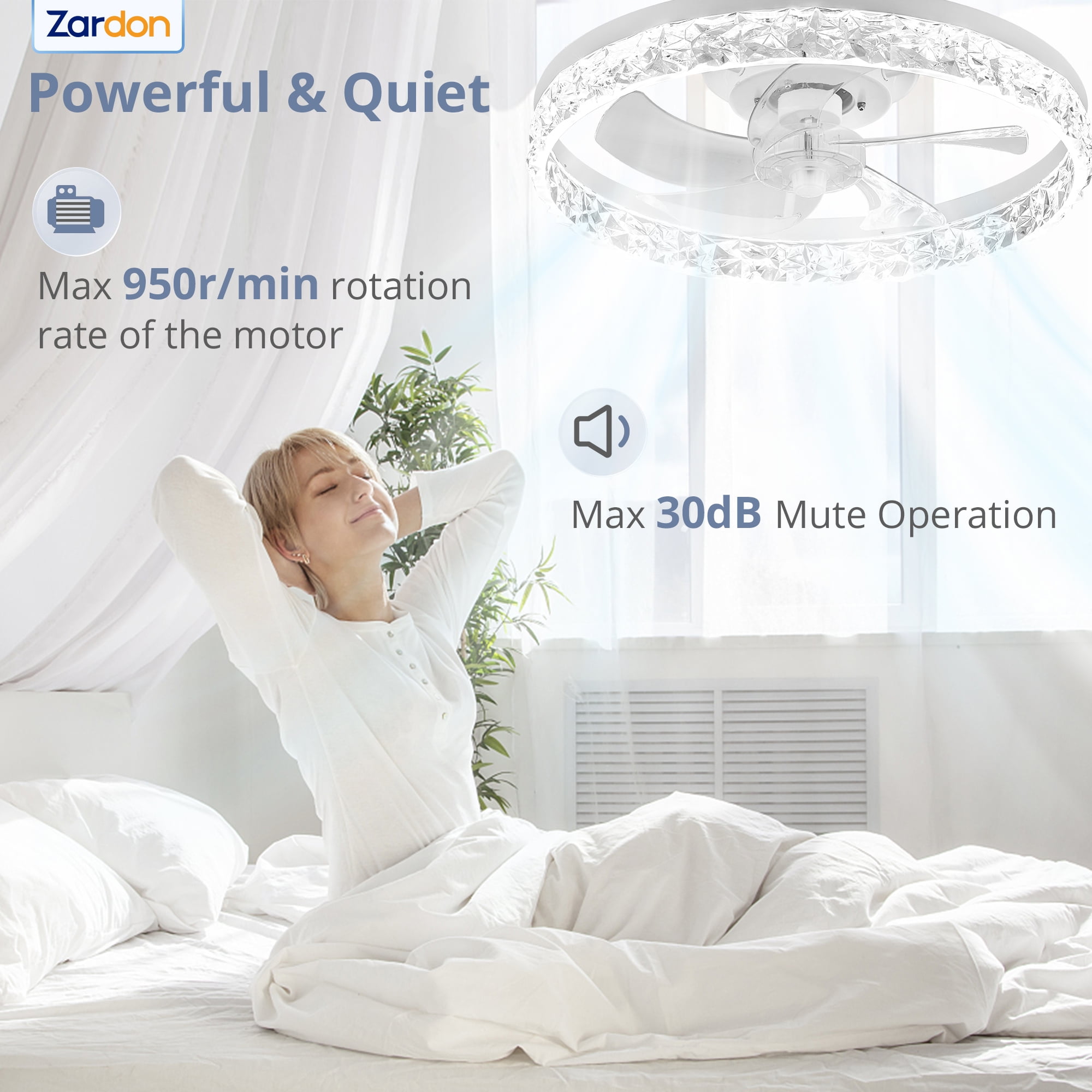 Zardon 20" Modern Ceiling Fan with Light and Remote Control & App Control -White Ceiling Fan for Bedroom, Kitchen