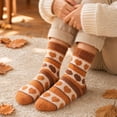 thumbnail image 4 of Thanksgiving Coral Fleece Socks Soft Plush Crew Socks With Heart Pattern Fuzzy Striped Cozy Indoor Home Socks For Women, 4 of 5