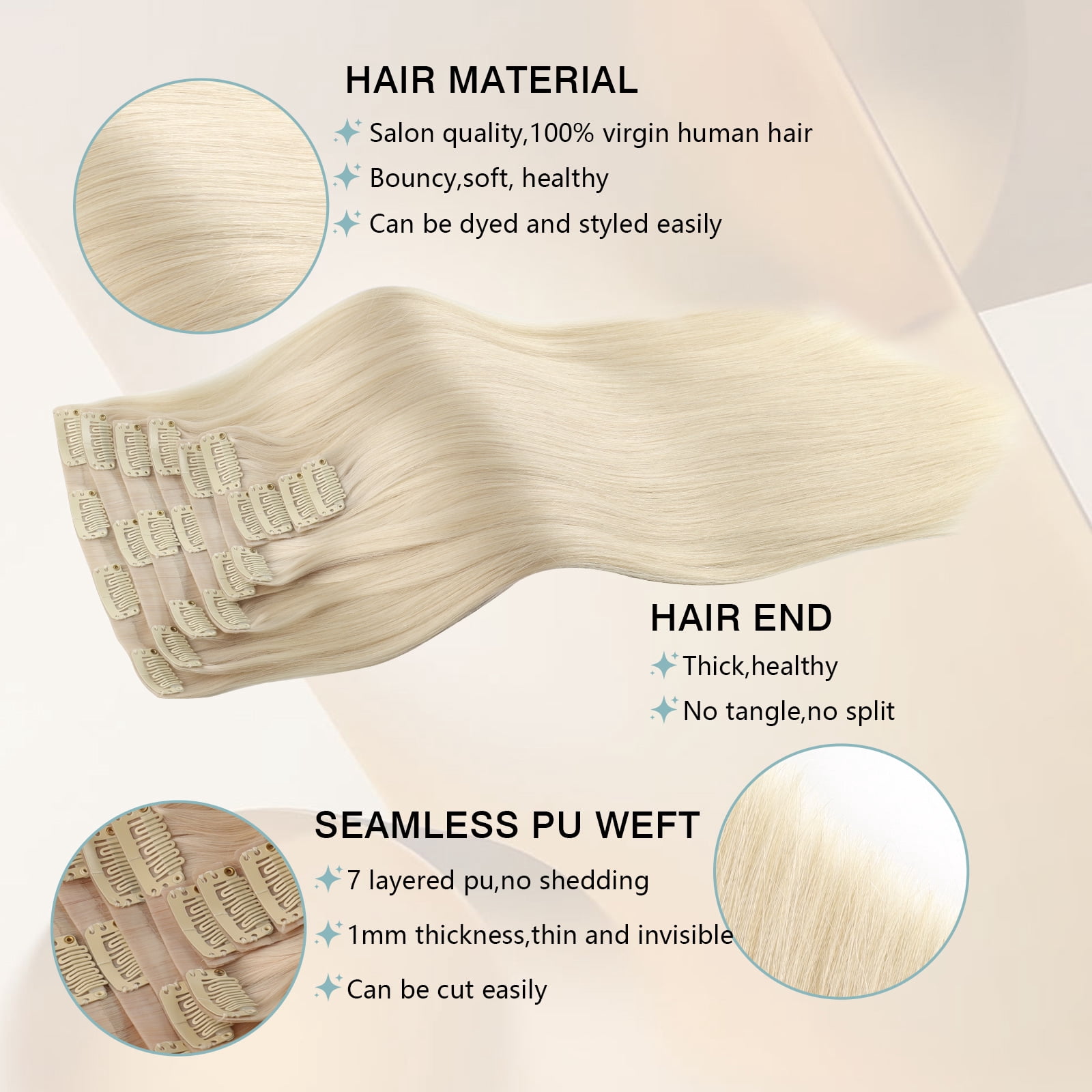 PU Clip In Hair Extensions 60# 160g 18inch
