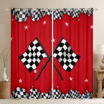 Homewish Raceing Flag Curtains Pack of 2 (42x84 Each),Classic Checkerboard Curtains Blackout,Red White Black Bedroom Curtains For Boys Kids,Microfiber Bedroom Decor