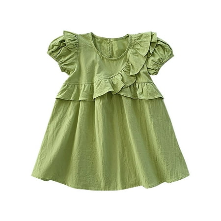 

ZRBYWB Girl s Clothes Solid Color Chest Irregular Peplum Dress Summer Short Sleeve Crew Neck A Swing Cute Summer Clothes