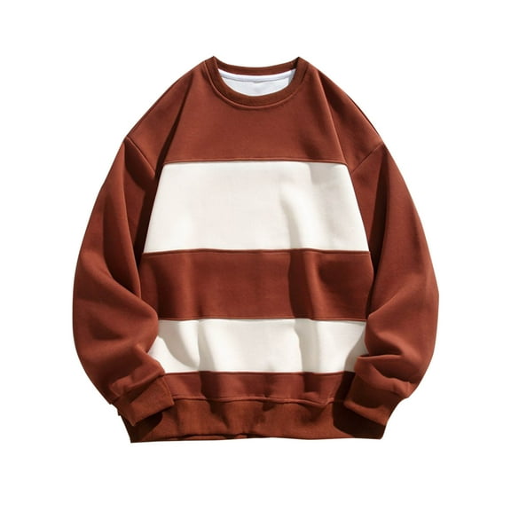 successthop Mens Sweatshirt Crewneck Oversized Plus Size Long Sleeve Sweaters Pullover Top Stripe Fall Clothes Brown