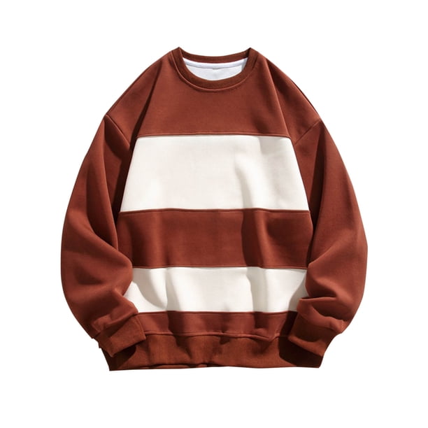 Sudadera sin capucha para hombre, cuello redondo, rayas, fácil de llevar, informal, de moda, de manga larga, sin gorro, sudadera de poliéster para hombre