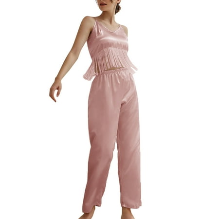 

Tops for Women Casual Fall Women Pajamas Lingerie Satin Lingerie Sexy Nightie Slips Sleep Sets Sexy Slips Sleepwear Nightgown Sets Women Pajama Sets Polyester Pink