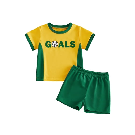 BemeyourBBs Toddler Baby Boy Game Day Football Outfit Infant Baby Boys Summer Clothes 6 12 18 24 Months 2 3 4 Years Short Sleeve Soccer Letters Print T Shirt Tops with Shorts 2Pcs Set