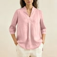 thumbnail image 7 of YanHoo Womens Blouses 3/4 Sleeve Spring Tops Loose Fit V Neck Shirts Dressy Casual Summer Cotton Linen Basic Tee Tshirt Pink,L, 7 of 7