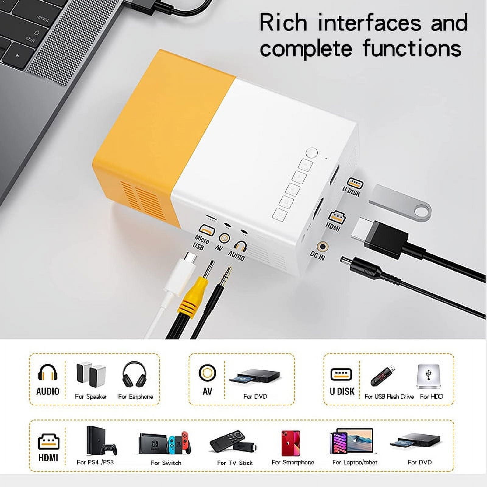 MYJTOPUS Wifi 1080P LED Mini Projector, Yellow