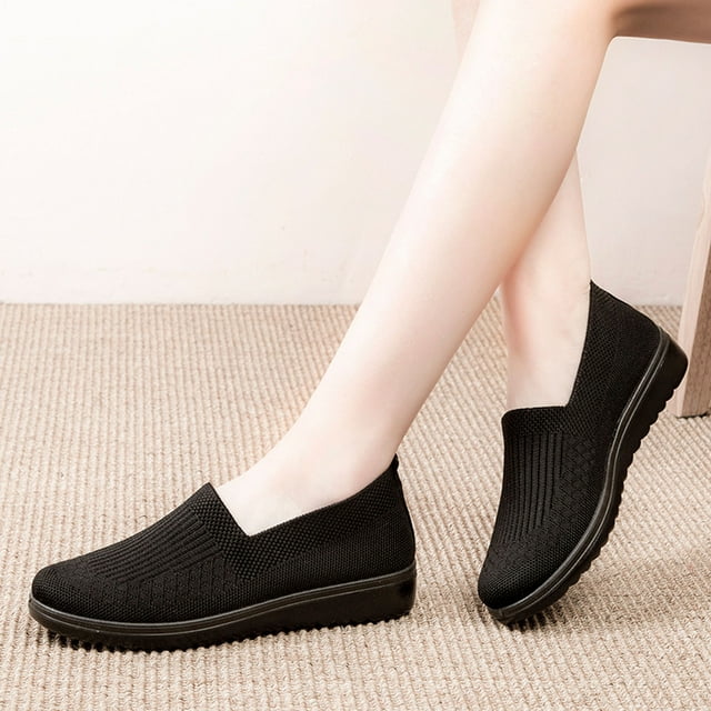 Zapatos casuales de mujer de punto volador de fondo plano de color sólido casual de moda para mujer Wmkox8yii FOPL1319