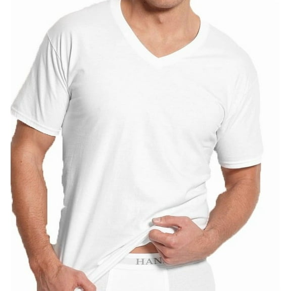 Hanes NEW White Cotton Short Sleeve 5 Pack Mens Size Small S V Neck Shirt 443