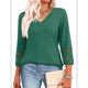 thumbnail image 1 of Blusas Elegantes e Informales de 3/4 para Mujer, Camisetas de Cuello en V A , Ropa de Verano 2025. Verde Oscuro S, 1 of 7