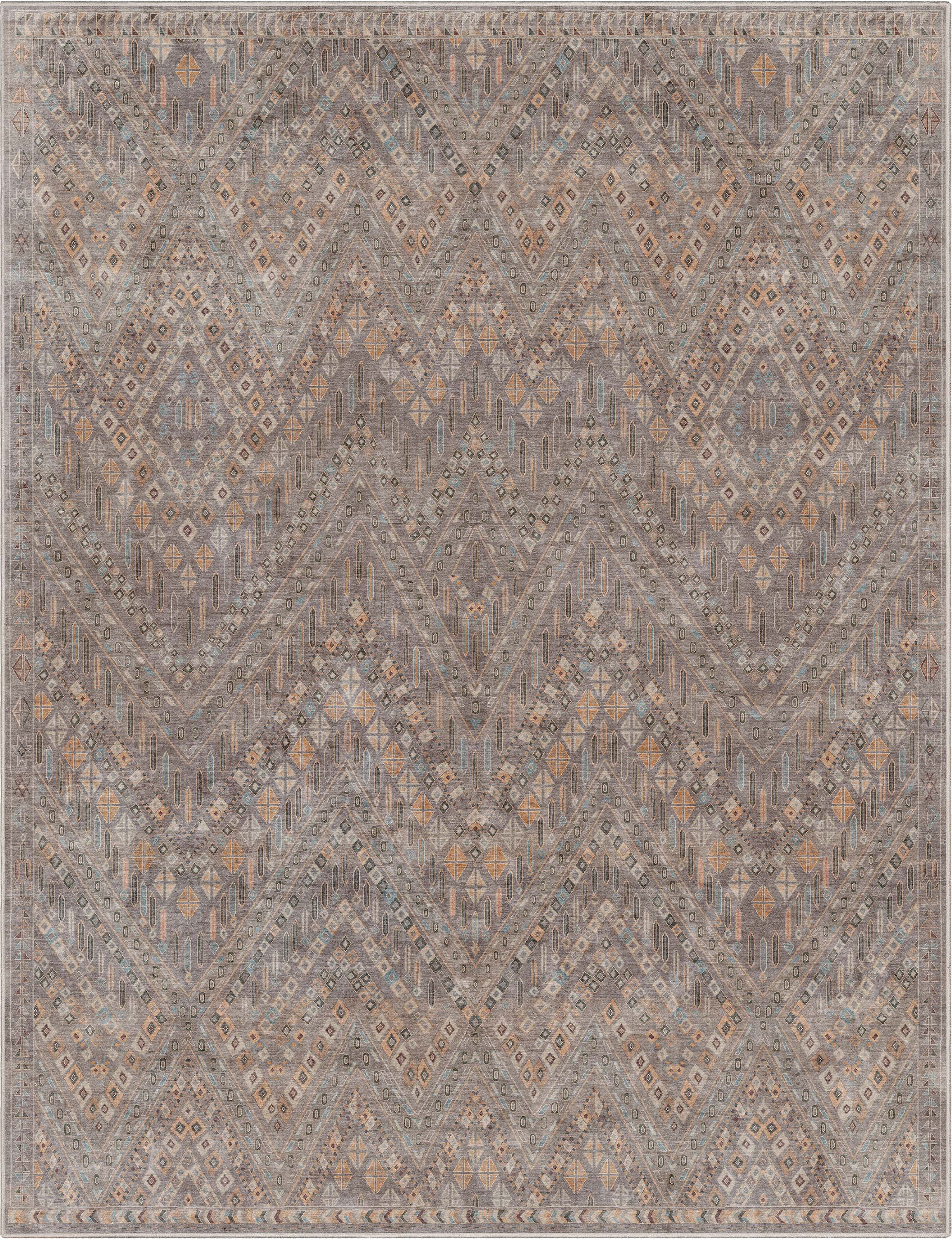 Well Woven Asha Anya Vintage Tribal Grey 9'10" x 13' Machine Washable Area Rug